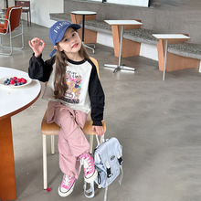 艾摩贝贝男女儿童韩版设计感褶皱长袖卫衣个性T恤卡通印花打底衫