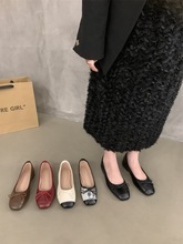 小香风豆豆鞋女2023年新款夏季韩版法式圆头浅口银红色单鞋女平底