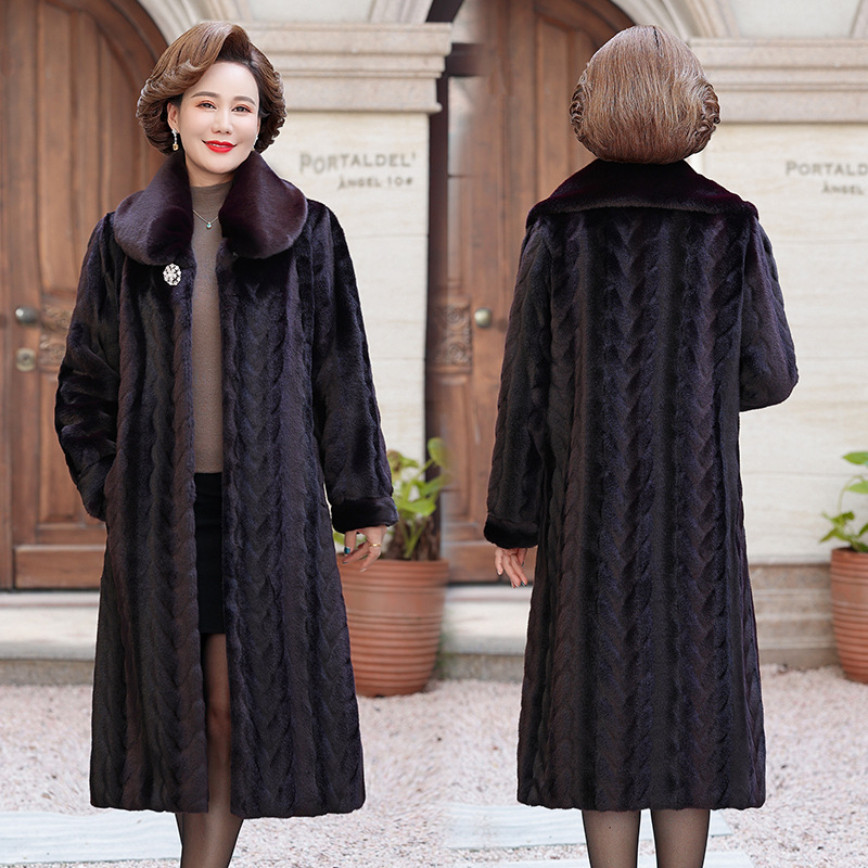 中老年女装洋气仿水貂绒长款大衣气质妈妈冬装高贵仿皮草外套女