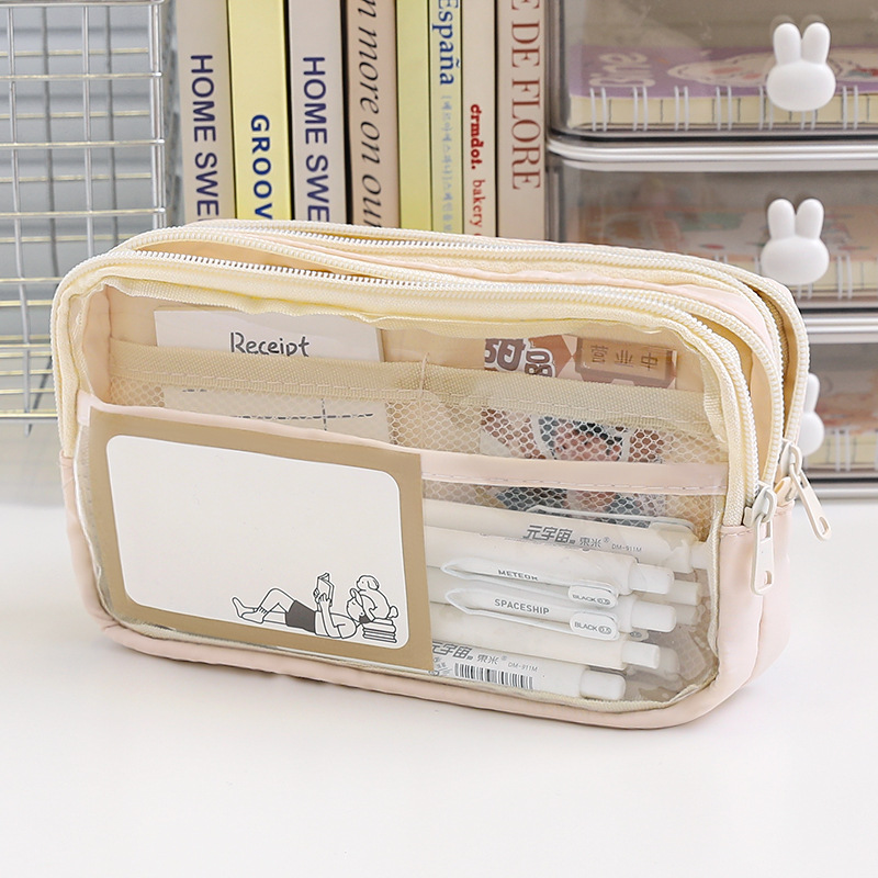 Three-Layer Large Capacity Transparent Pencil Case Wholesale Girls Junior High School and Elementary School Students Pencil Box Simple Stationery Box Storage Bag