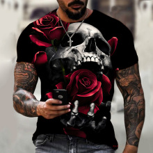 跨境欧美男士短袖T恤 夏季暗黑恐怖骷髅3D打印速卖通亚马逊热销