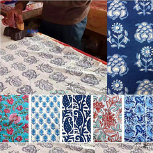 印度布料促销蓝染手工拓印indigo植物染色印花长绒棉薄棉服装面料