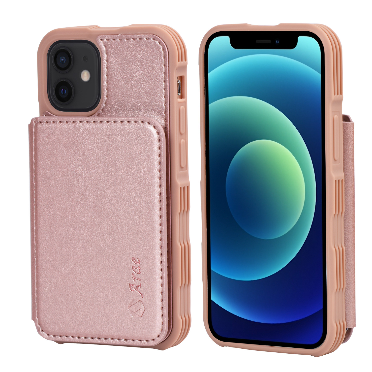 适用苹果12/12 pro背面插卡手机壳 iphone13/12 mini插卡手机皮套