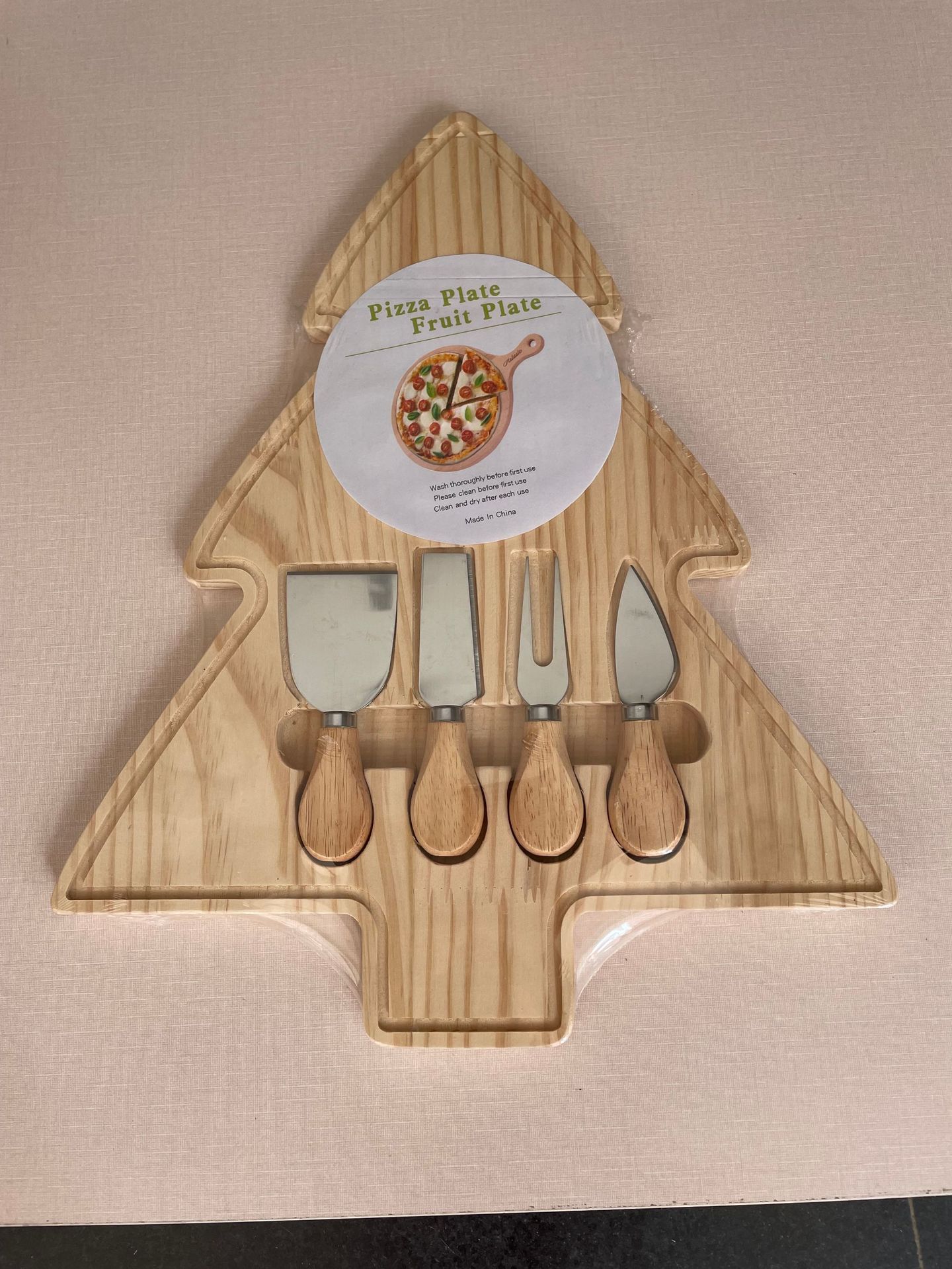 Cross-Border Rubber Wood Vegetable Board New Zealand Pine Household Pizza Plate Cheese Knife Combination Pizza Plate Suit