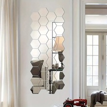 六边形亚克力镜面墙贴 DIY家居装饰镜子贴 立体防水自粘墙贴跨境