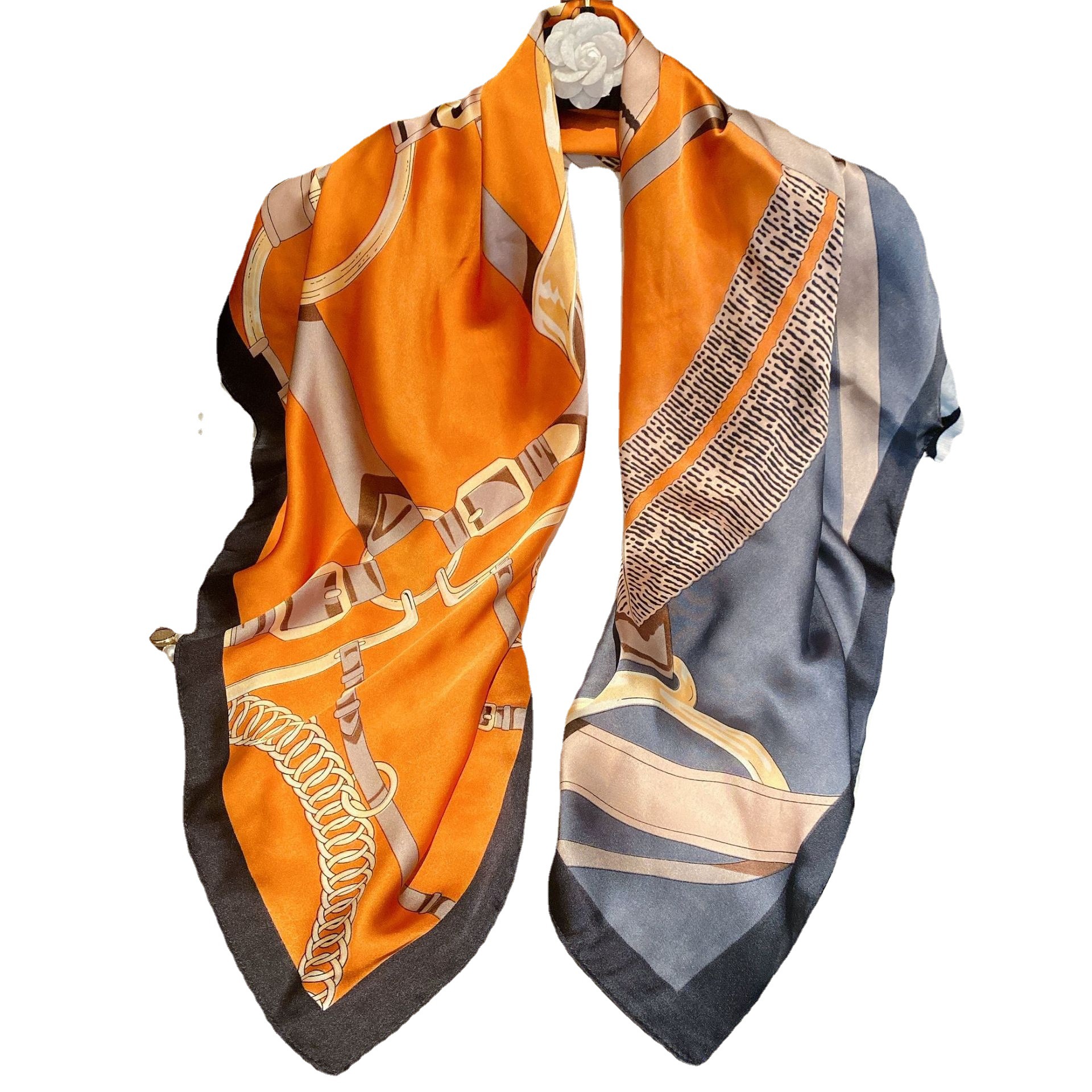 New Printed Scarf Emulation Silk Scarf Female 90cm Large Kerchief Travel Decoration Multi-Purpose Professional Shawl