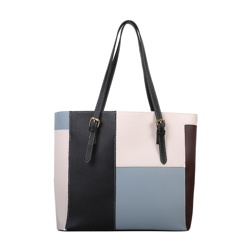 New Korean Style Contrast Color Large Capacity Tote Bag Women's Fashion out Portable Shopping Bag Women's Bag Western Style Shoulder Bag