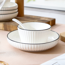 ZJ05日式碗碟套装家用饭碗盘筷勺子陶瓷组合简约轻奢餐具竖纹