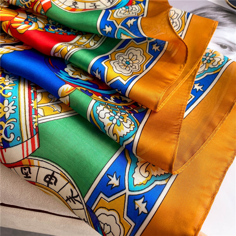 European and American New Satin Silk Scarf Artificial Silk Large Kerchief Summer Travel Sun Protection Shawl Lijiang Photography Coat for Women