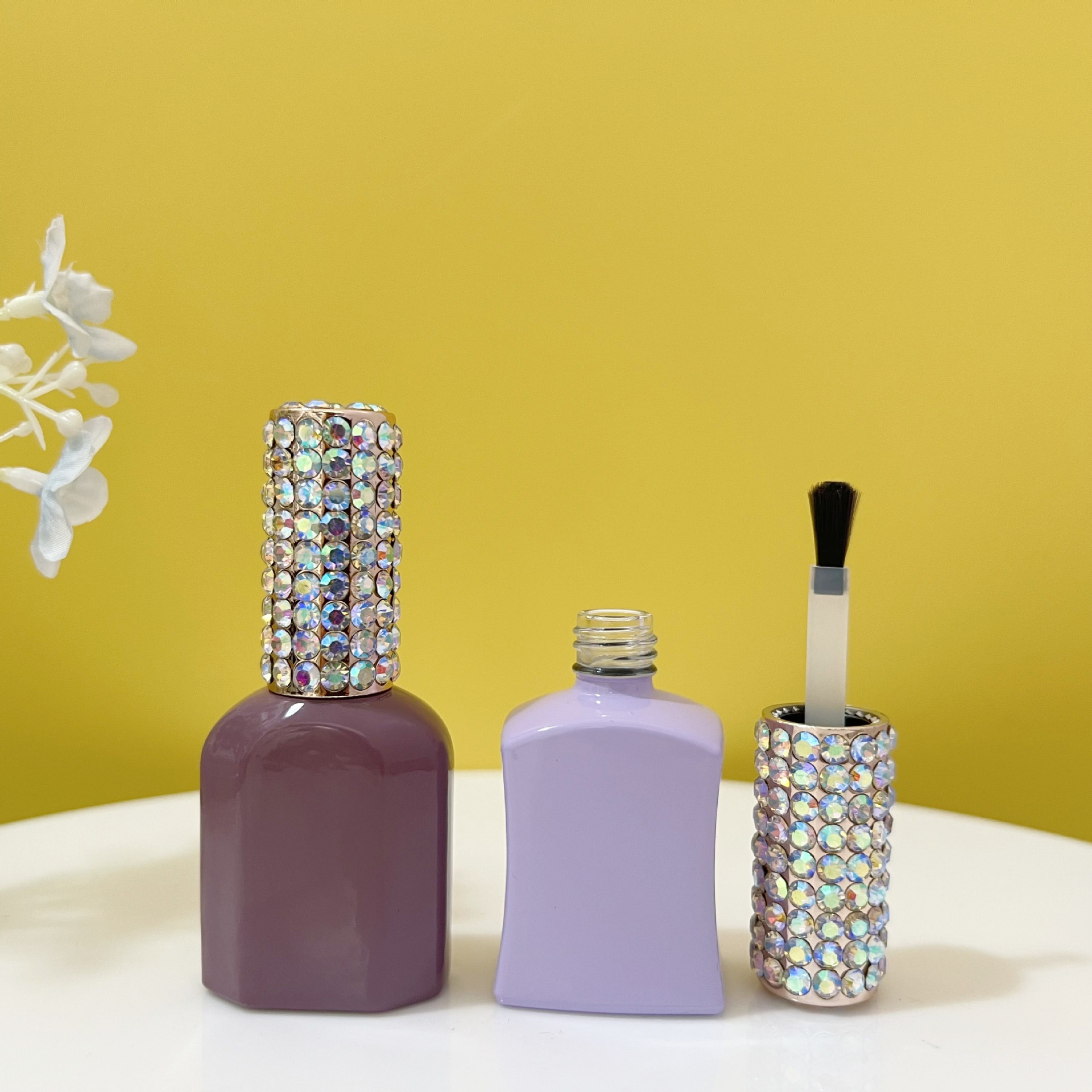 工厂新款指甲油瓶子 贴钻盖子甲油胶瓶  美甲店专用瓶带圆弧毛刷