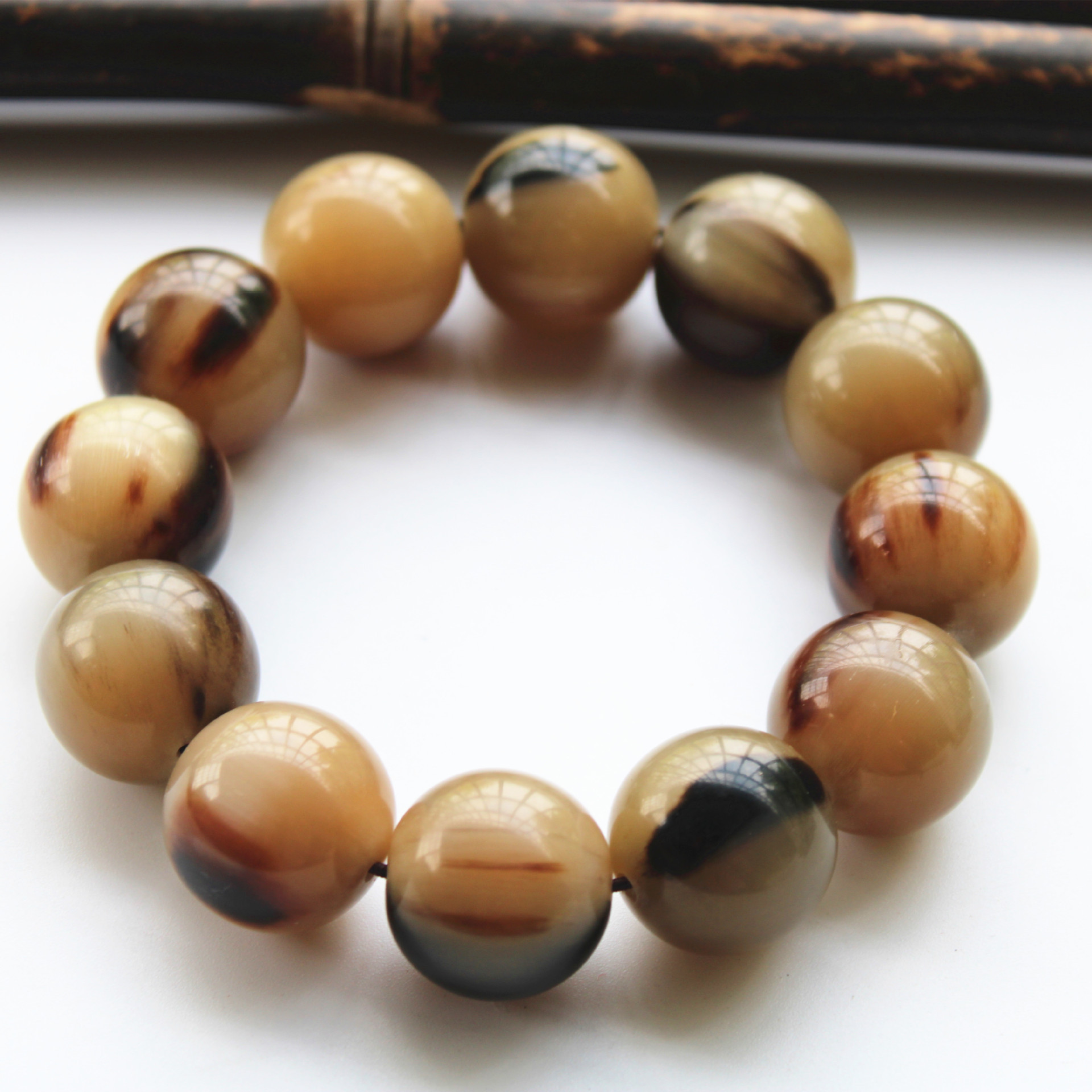 天然白牦牛角手串佛珠手链 白牛角手串 牛角纯色圆珠手串