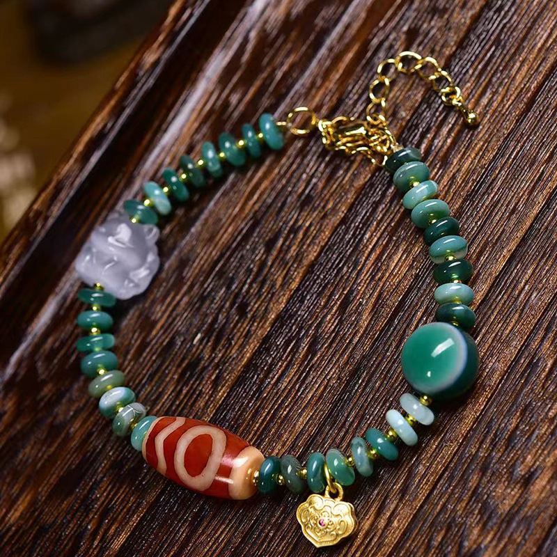 天然玛瑙手链女单圈藏区息增怀珠天珠配珠藏式民族风复古手串饰品