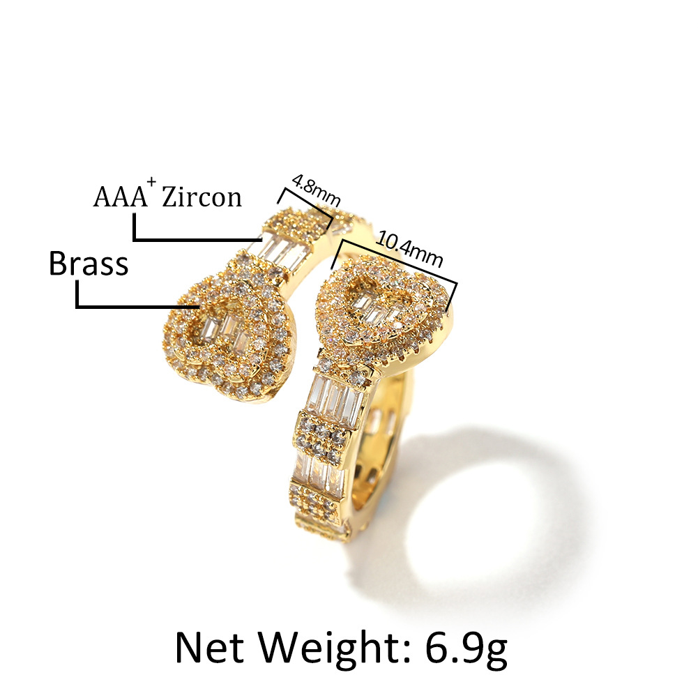 European and American Trend Diamond Love Hip Hop Ring Personality Ring Internet Celebrity Ins Trendy Brand New Couple Accessories