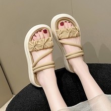 厚底拖鞋女2024年夏季新款韩版一字式露趾拖鞋网红松糕底两穿拖鞋
