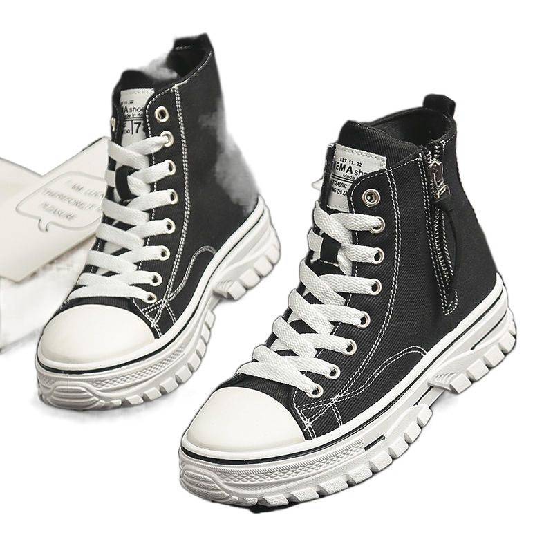 ins高帮帆布鞋女学生韩版原宿风百搭 春秋季女鞋2024新款潮鞋