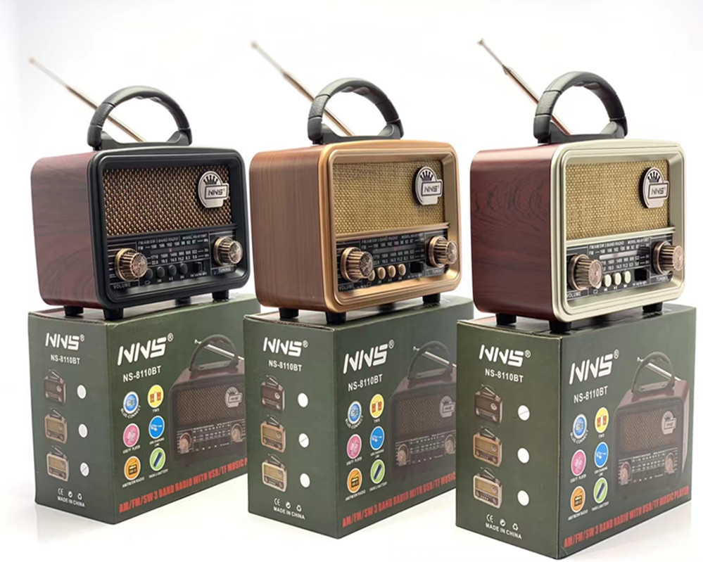 Cross-Border Ns8110 Wood Grain Retro Bluetooth Speaker Creative Portable FM Desktop Small Speaker Super Dynamic Bass Boost Gift