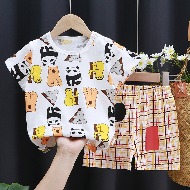 Children's Short-Sleeved Suit Cotton Girls' Summer Clothes Boys' T-shirt Baby Baby Clothes Korean Style Children's Clothing 2022 New