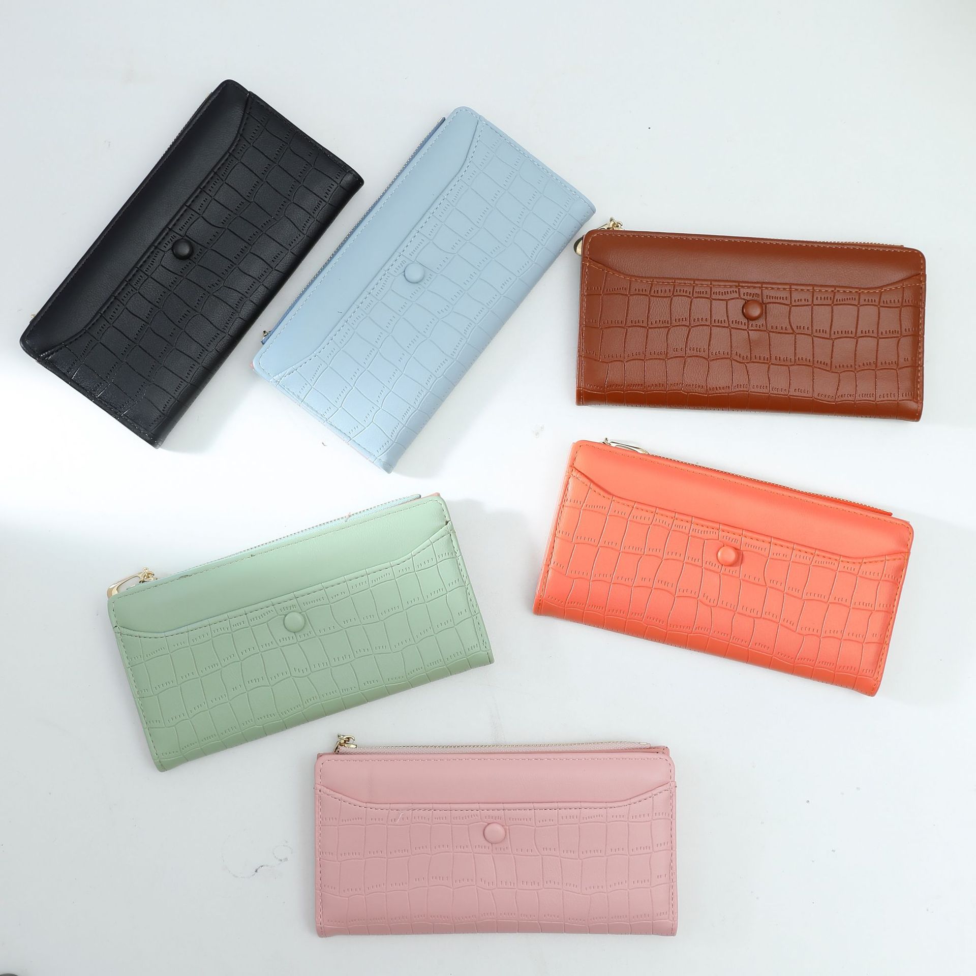 Cross-Border Wholesale in Stock High-Grade Stone Pattern Multi-Functional Long Two-Fold with Side Pull Women's Polyurethane Wallet