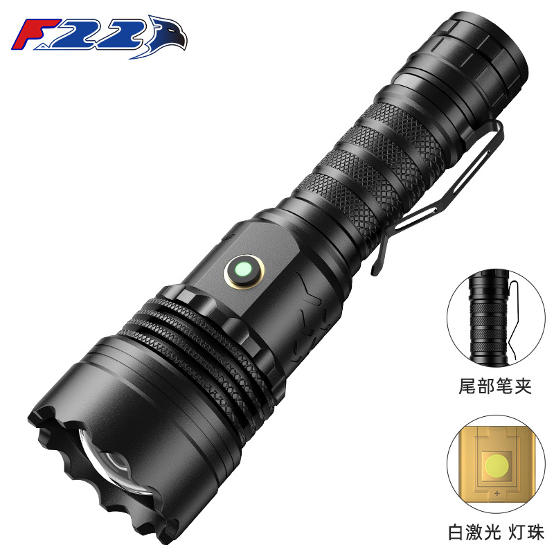 跨境新款伸缩变焦手电筒铝合金白激光可充电宝多功能远射强光手电