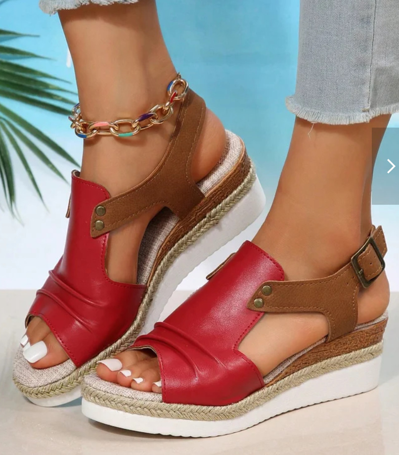 European and American Foreign Trade Cross-Border Large Size Wedge Peep Toe Sandals Women's Summer New Hasp Outerwear Beach Slippers Ebay