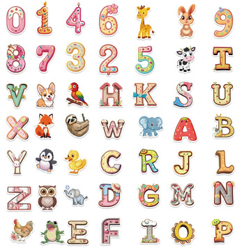 50张益智儿童字母数字涂鸦贴纸装饰笔记本行李箱diy防水贴画批发