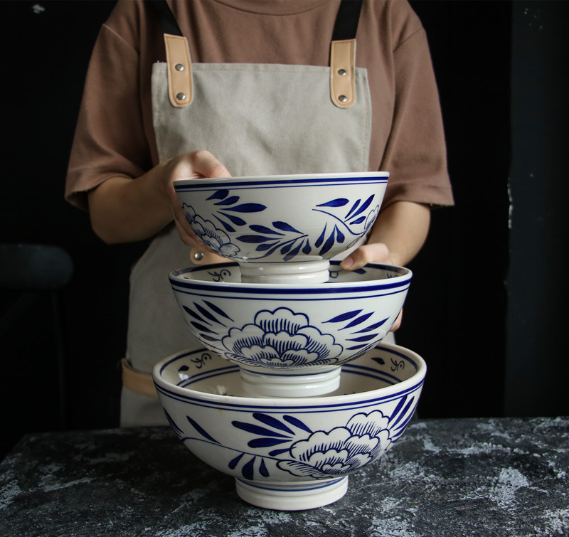 油泼面面碗大碗陕西超大莲花面碗西安中式高脚面馆专用宽寸10