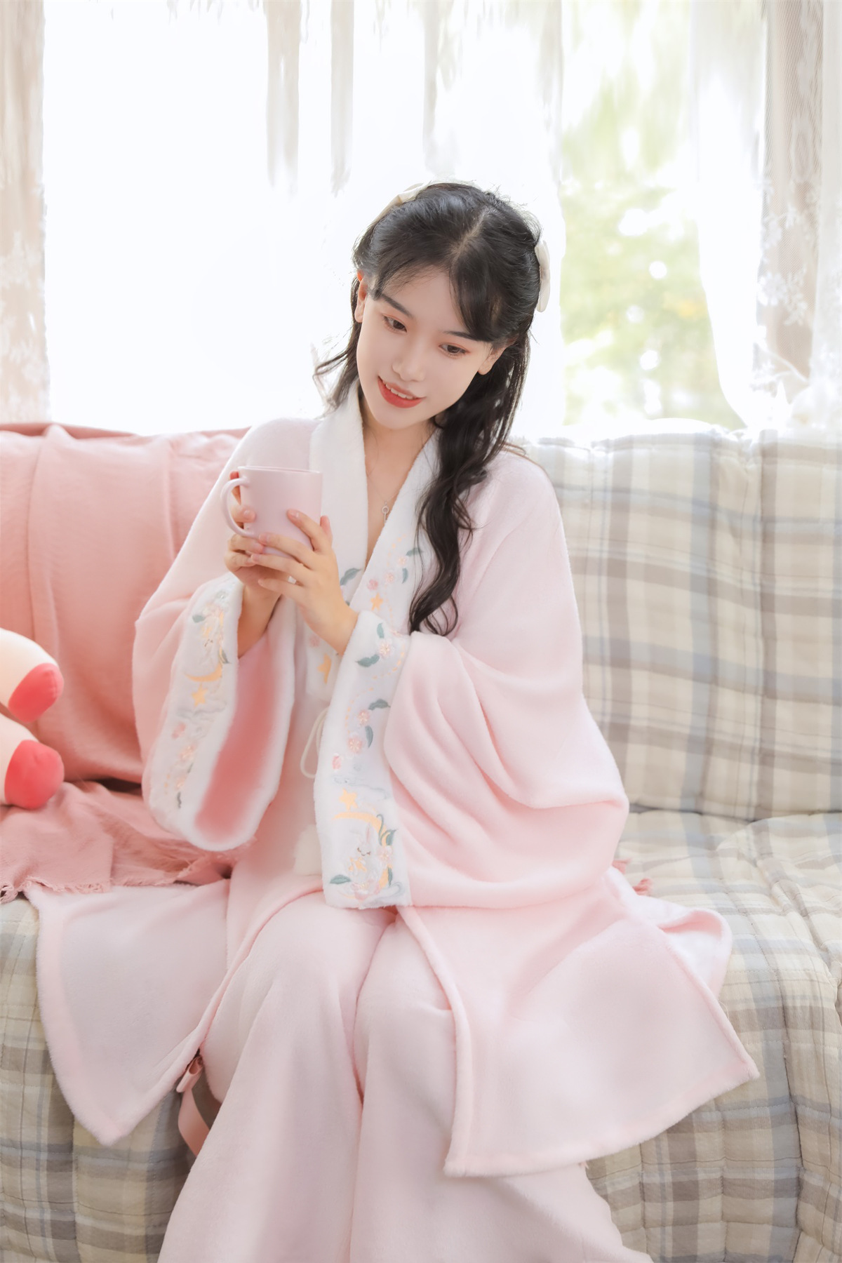 原创设计安睡兔睡袍女冬季长款加厚国风汉服长袍睡衣家居服8262