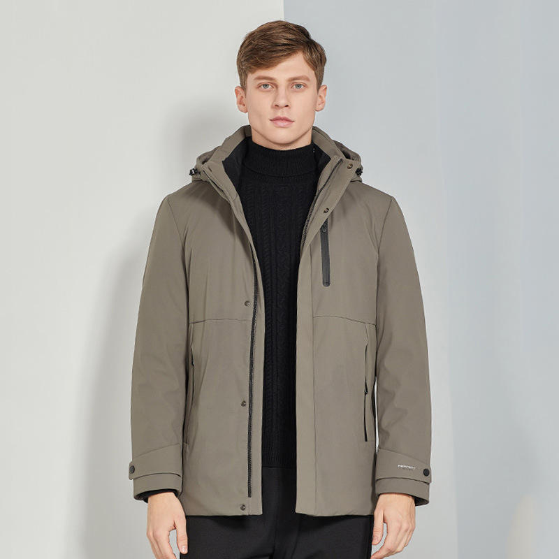 白鸭绒男中长款连帽羽绒服加绒加厚连帽羽绒服时尚百搭长款男市场价格