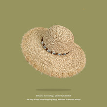 大檐拉菲草帽女夏季法式蝴蝶结草编帽子气质海边沙滩帽遮阳帽防晒