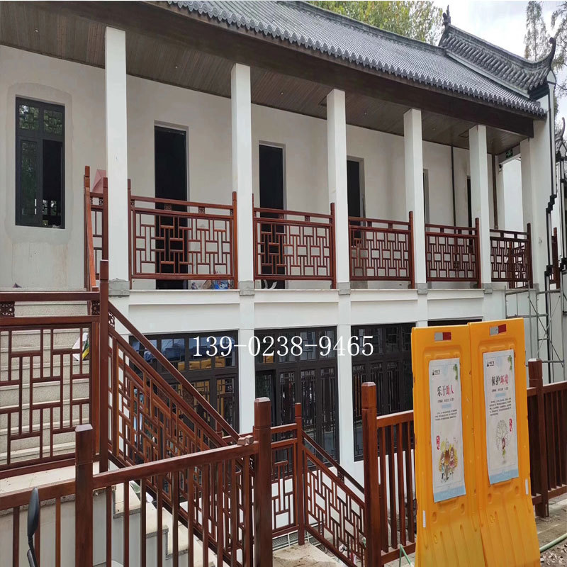 仿古中式铝花格栅幕墙装饰 防盗金属木纹铝合金窗花 铝艺扶手栏杆