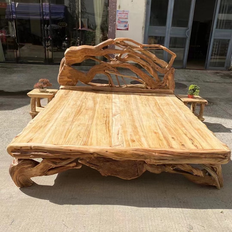 崖柏家具大床三件套艺术家居床头柜个性别墅民宿家具