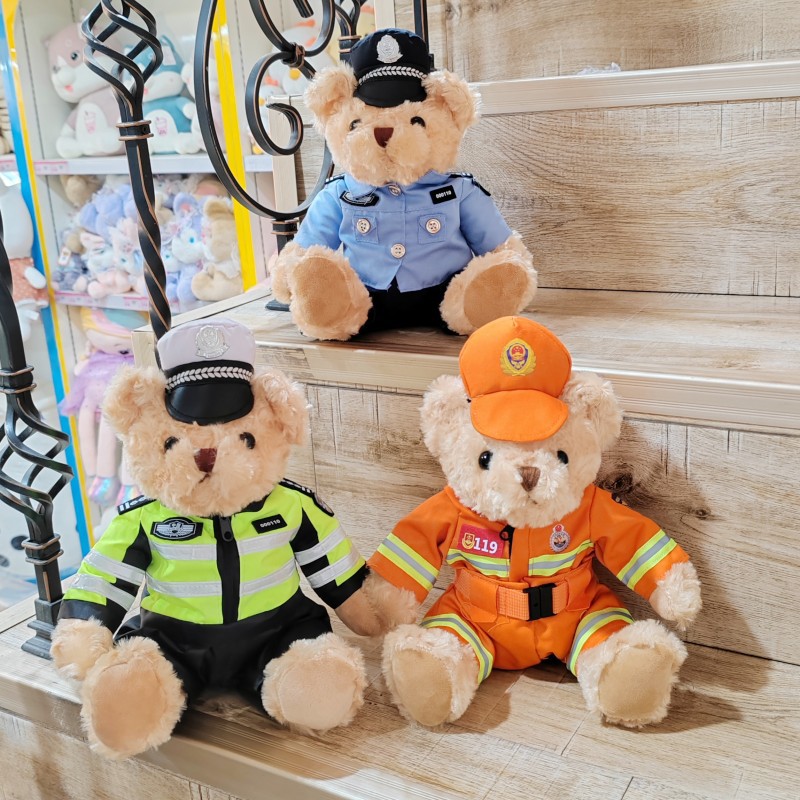 交警小熊公仔反光铁骑行服泰迪熊玩偶布娃娃警察公安小熊毛绒玩具