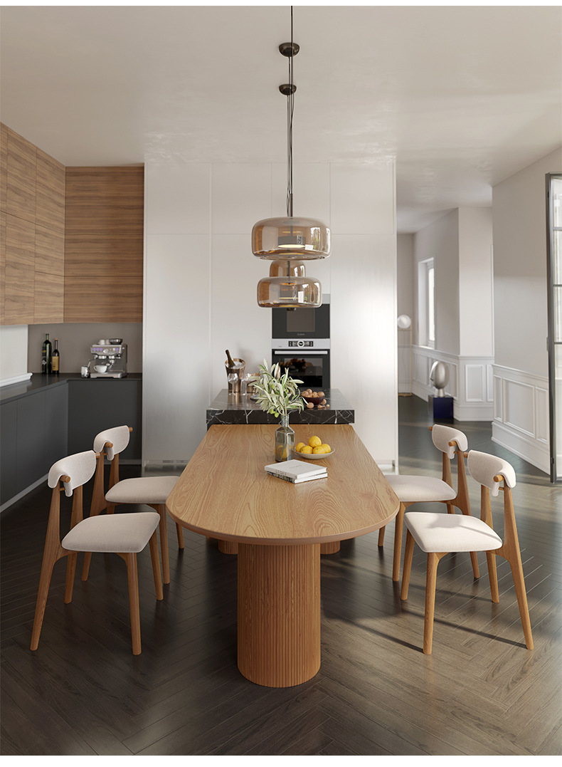 轻奢餐厅中岛台一体全实木餐桌家用小户型厨房吧台桌半圆靠墙饭桌