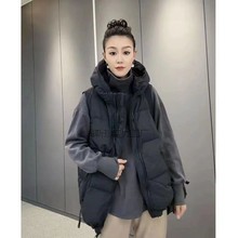 新款秋冬双拉链休闲加厚保暖连帽面包服马甲背心女马夹网红宽松