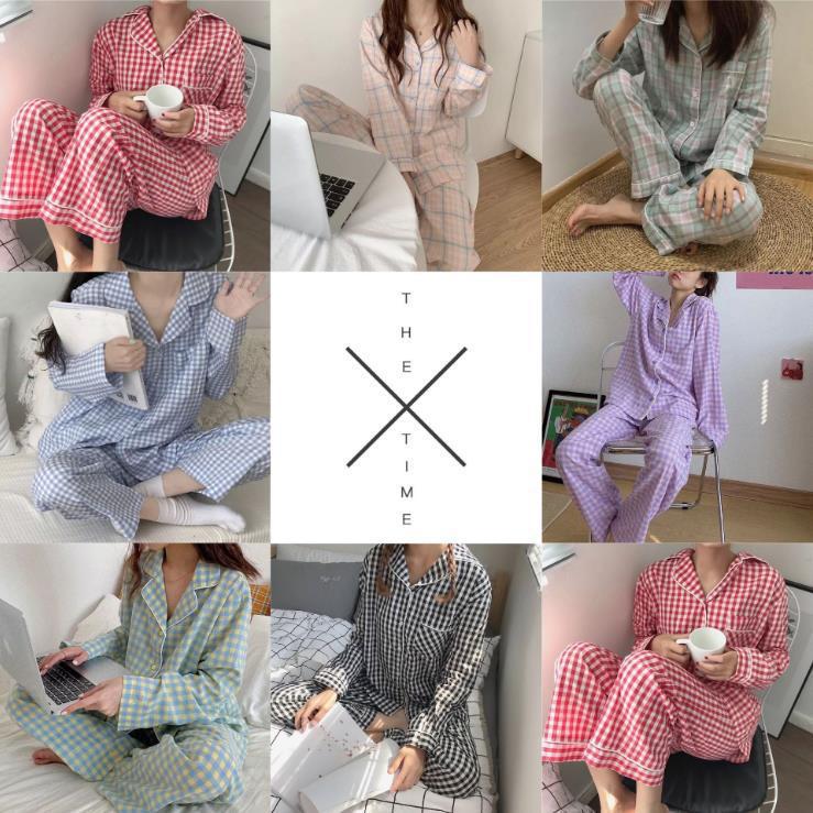 Korean Pajamas Women's Plaid Spring, Autumn and Winter Long-Sleeved Cardigan Sweet Cute Student Homewear Suit Cross-Border Foreign Trade