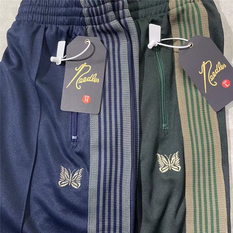 新色needles联名东京限定蝴蝶刺绣织带运动休闲长裤 男女ins裤子