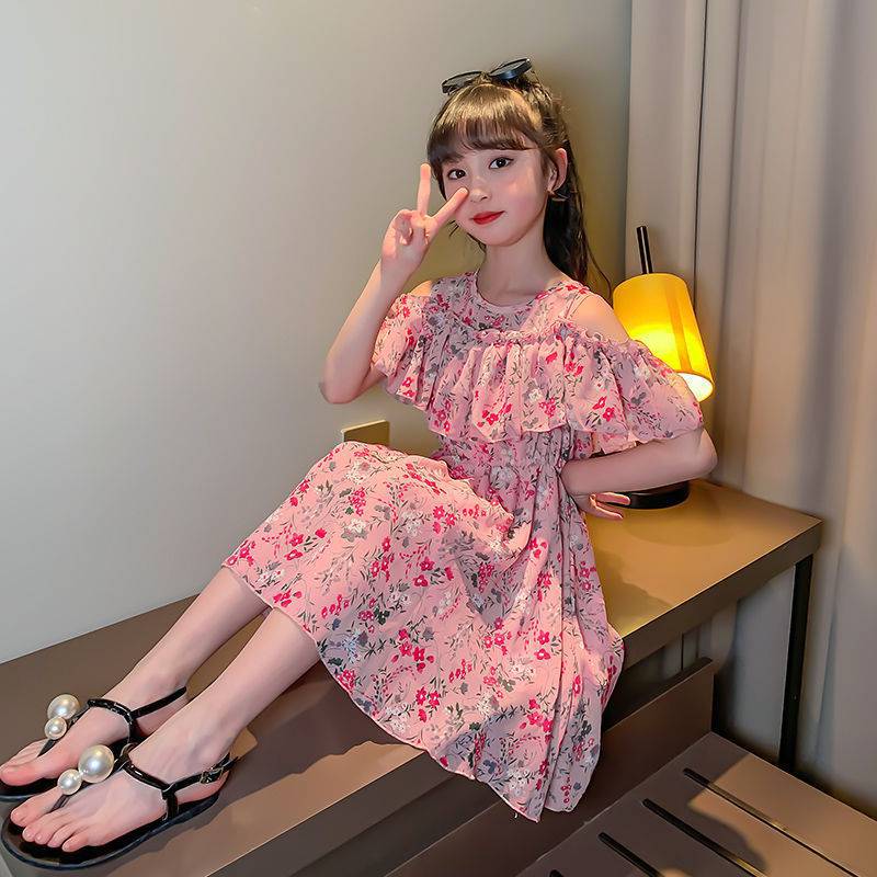 儿童连衣裙女童夏天雪纺裙新款儿童韩版露肩裙中大童女孩公主裙潮