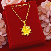 黄铜镀金紫荆花项链 越南沙金女款仿金时尚花朵项链网红同款