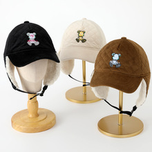 秋冬季帽子儿童护耳雷锋帽卡通小熊加厚加绒保暖户外防风帽棒球帽