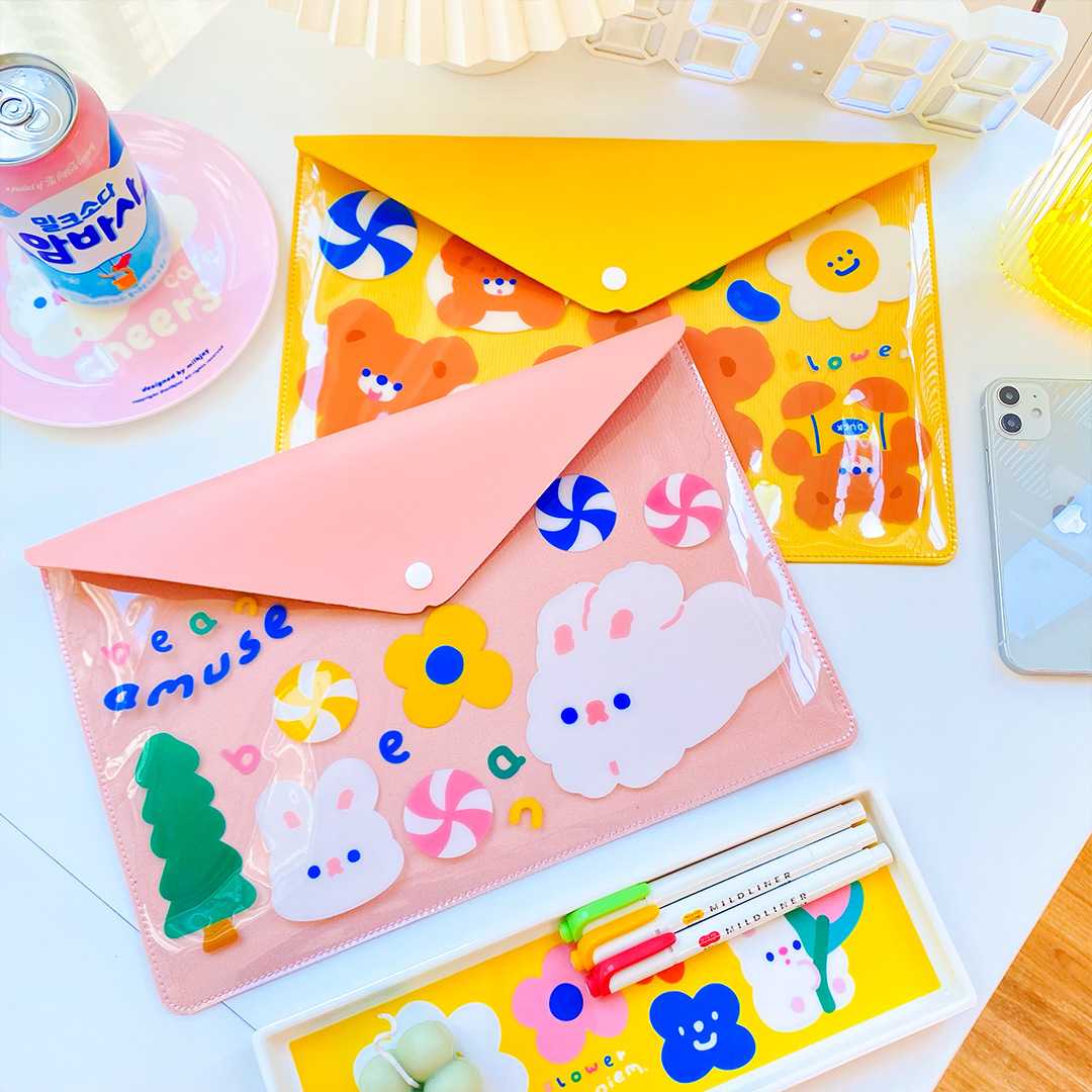 milkjoy森林小兔a4文件袋 可爱卡通档案袋 学生试卷 按扣资料袋