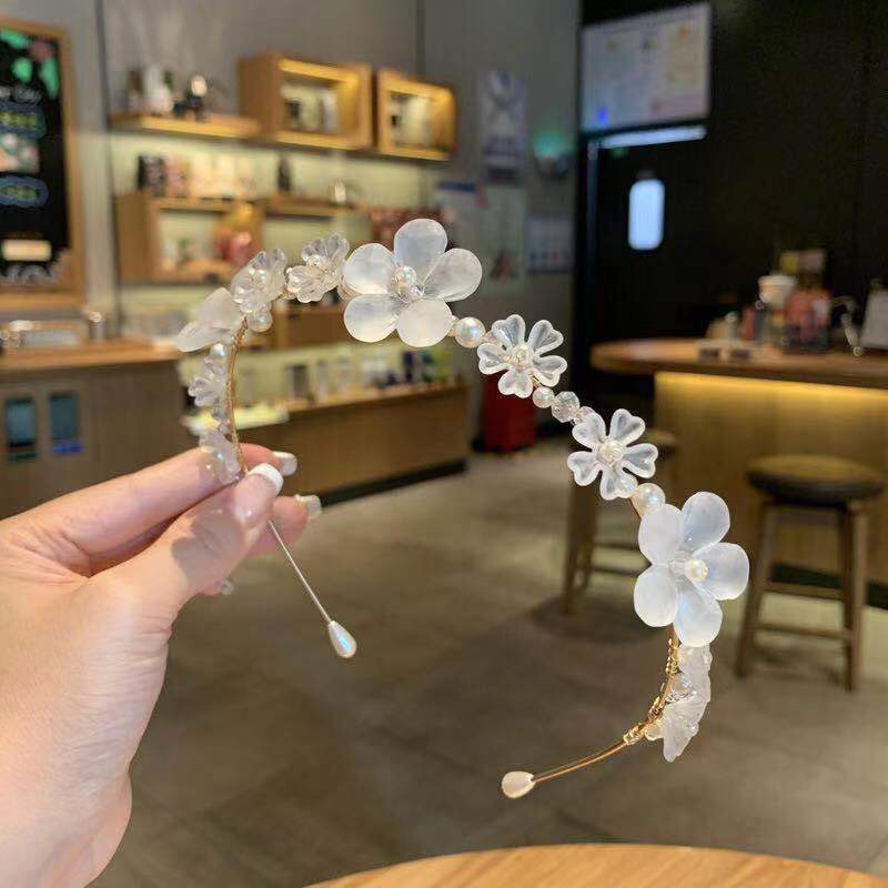 Korean Small Pearl Flowers Headband Trending Cute Girl Cold Style Elegant Lady Headband Matte Simple Hair Clip Headdress