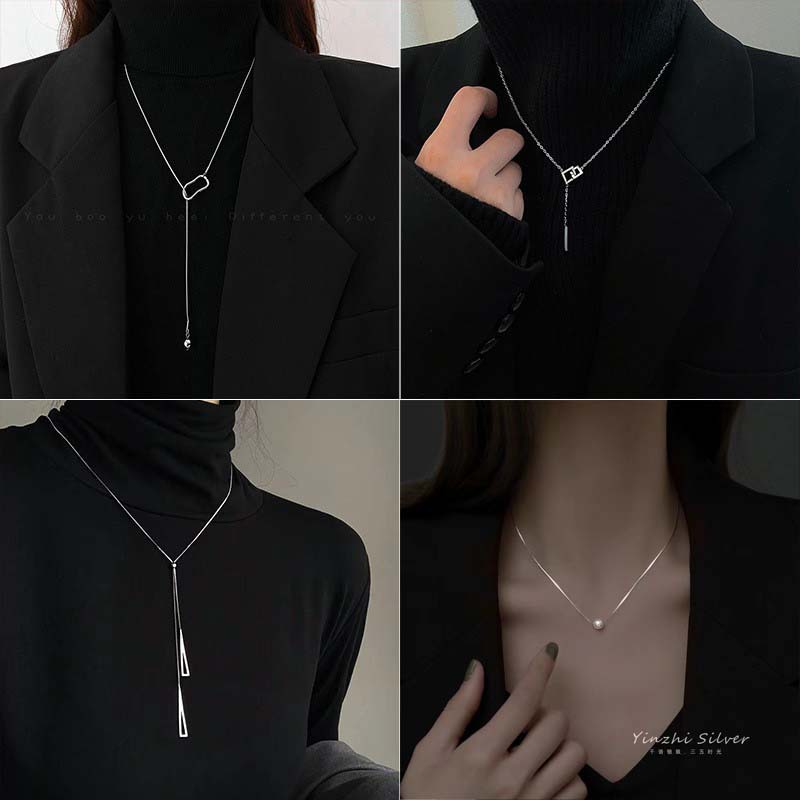 autumn/winter sweater chain titanium steel no fading long high-grade versatile ins style light luxury minority double-layer necklace pendant