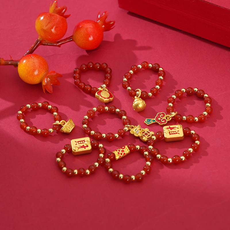 新年金龙红玛瑙戒指龙年本命年招财如意玛瑙指环文创饰品直播爆款