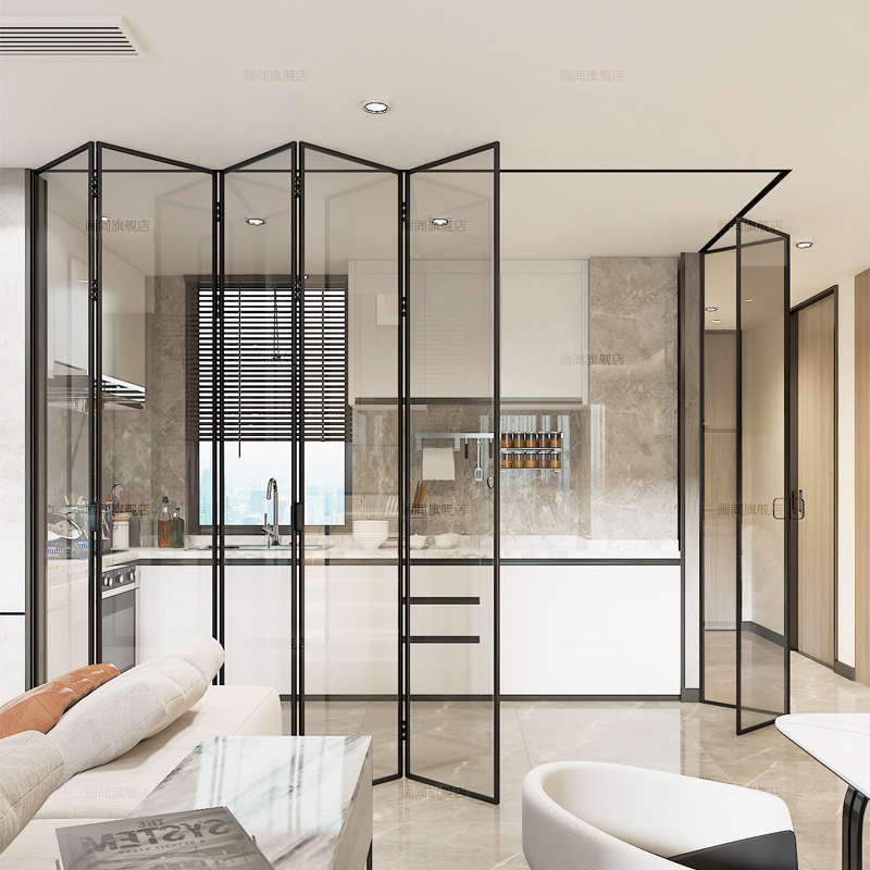 转角折叠门推拉门隔断铝镁合金玻璃移门开放式厨房门阳台客厅
