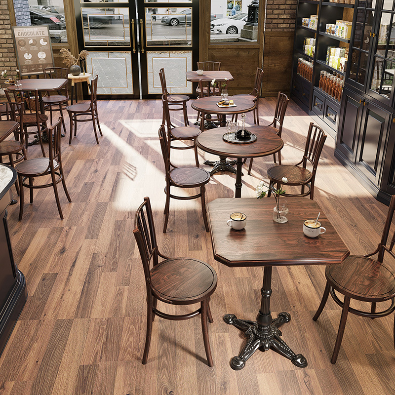 复古咖啡厅桌椅组合甜品烘焙店椅子奶茶店美式西餐厅实木桌子商用