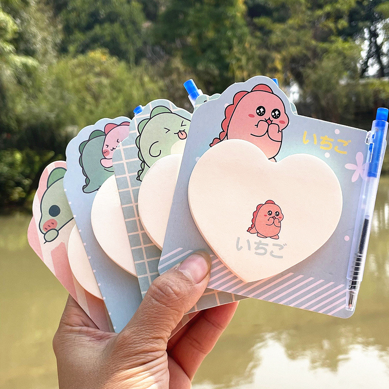 小清新学生奖品文具 爱心造型便利贴套装可爱卡通带笔n次贴批发