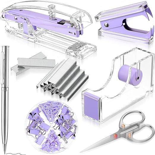 Cross-Border Direct Supply Purple Office Supplies Set Stapler Tape Seat Nail Puller Scissors Nail Puller Combination Set