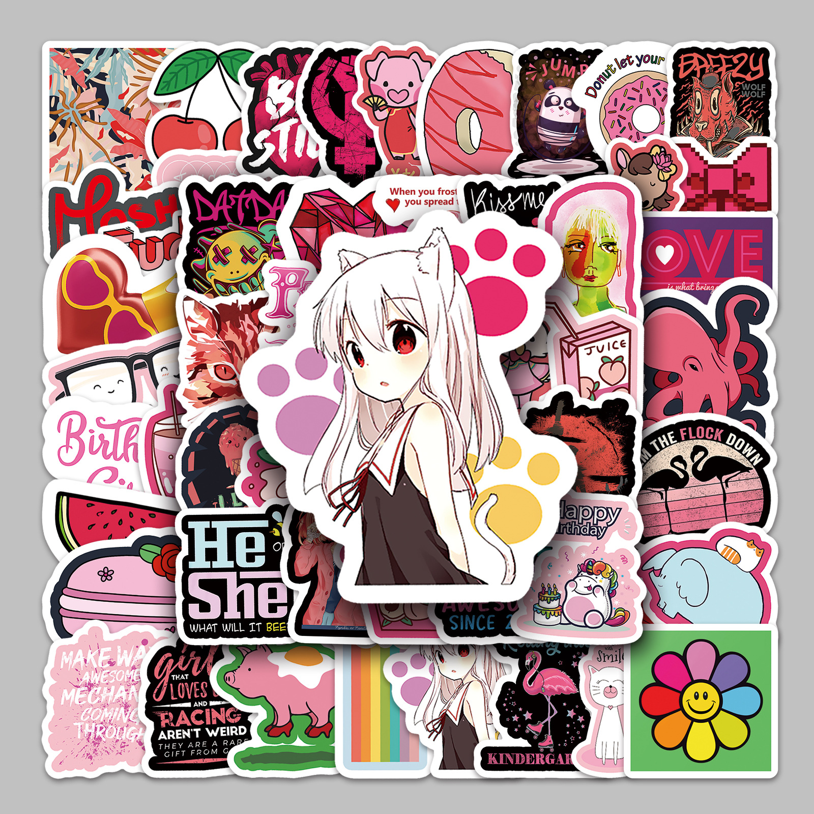 72张红色系列少女心涂鸦笔记本电脑汽车冰箱防水贴纸速卖通热销