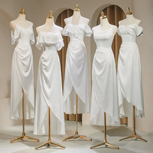 白色缎面伴娘服吊带礼服2024夏新款修身显瘦气质姐妹团演出礼服