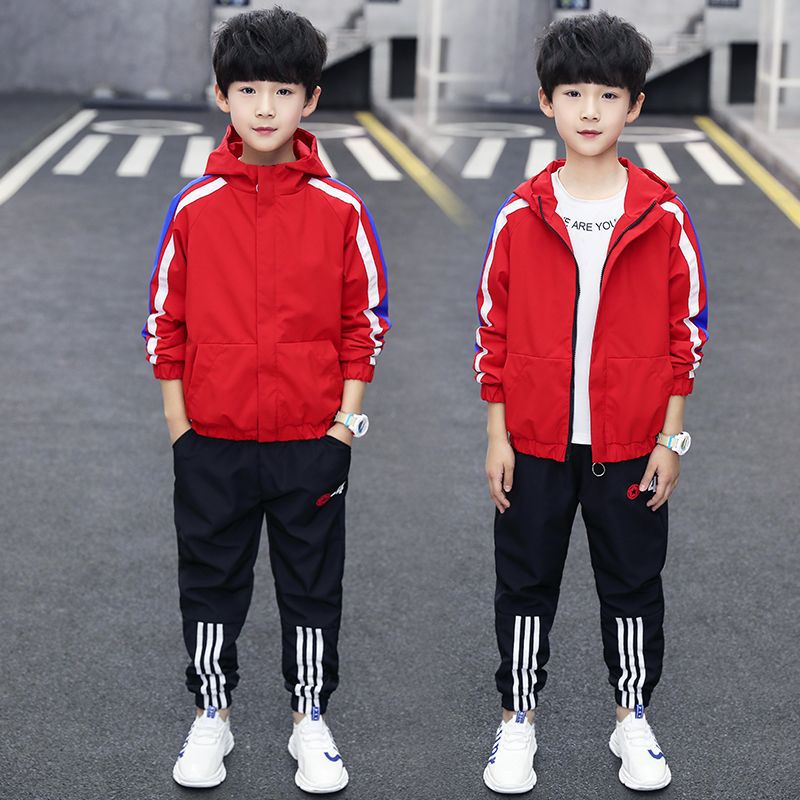 新款2020春季男童套装韩版儿童秋装季服中大童数字拉条童装两件套